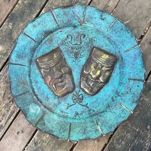 Vintage Metal Round Decorative Wall piece with Greek Comedy and Tragedy masks